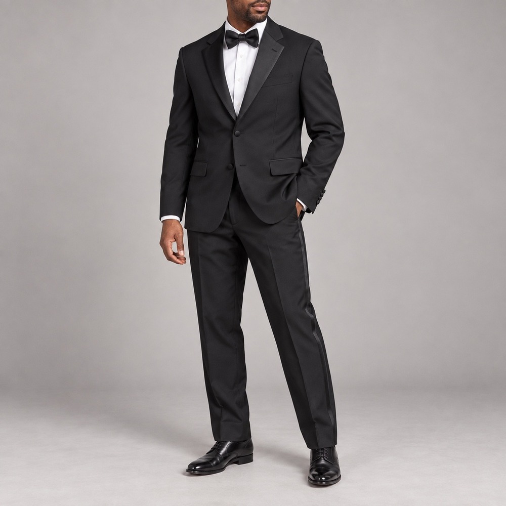 168 Joseph Abboud Black Super 120s Wool Tuxedo Suit Satin Stripe Made USA Formal